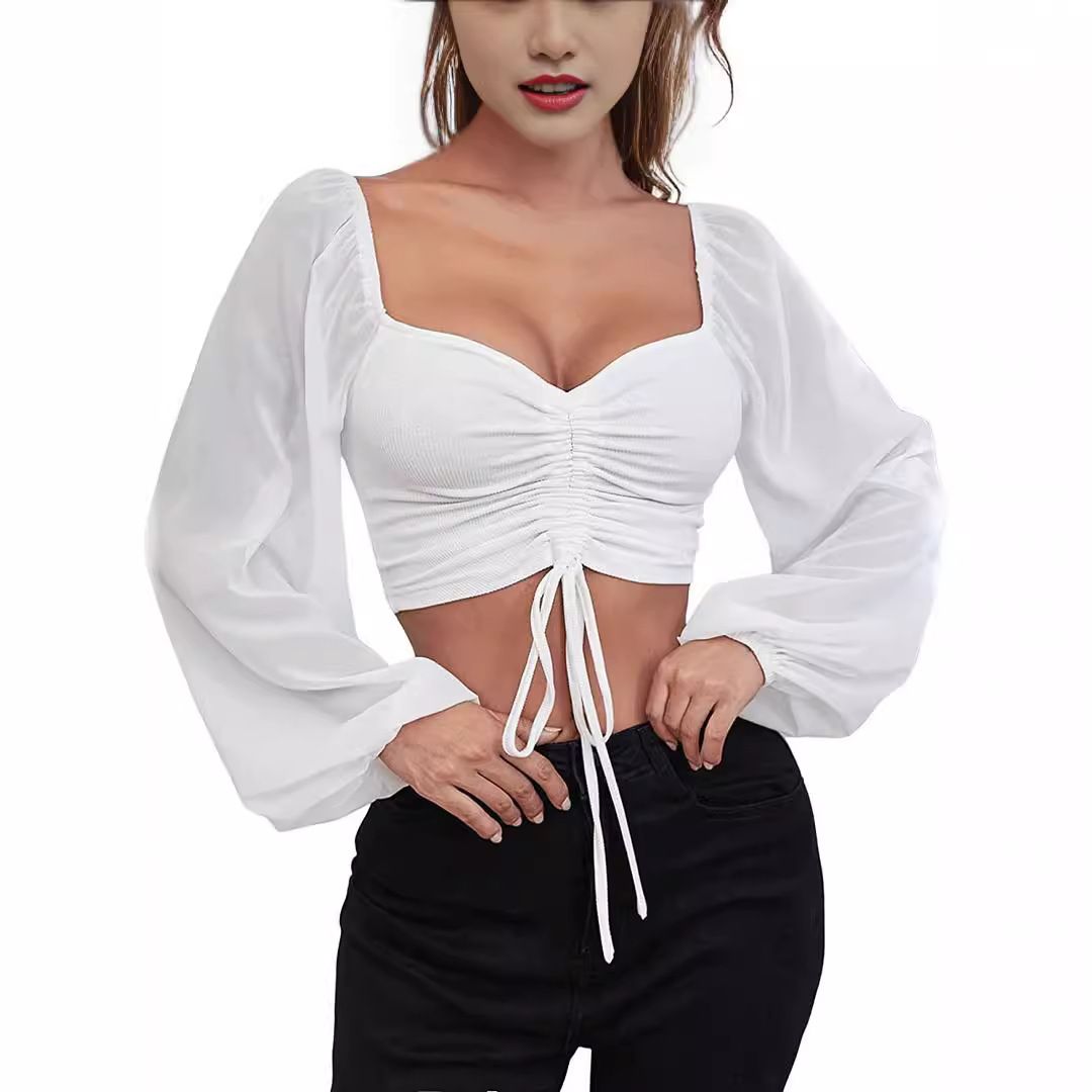 Summer New V-neck Chiffon Drawstring Lantern Sleeve Tight Fashion Sexy Shirt Top
Summer New V-neck Chiffon Drawstring Lantern Sleeve Tight Fashion Sexy Shirt Top