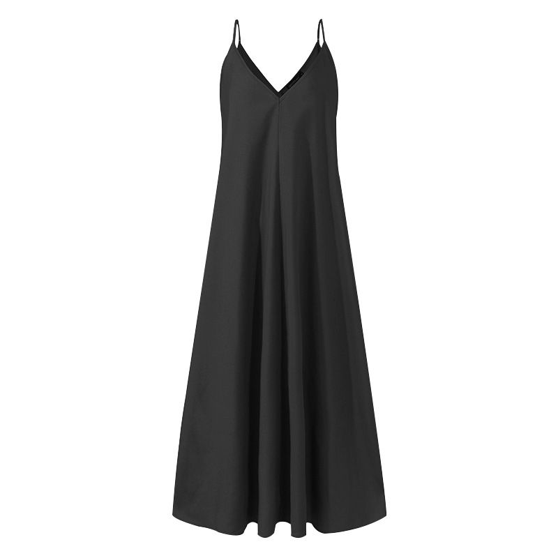 Women Casual Loose Solid Skirt V-Neck Open Back Sexy Maxi Dress Sleeveless Women Party Dress