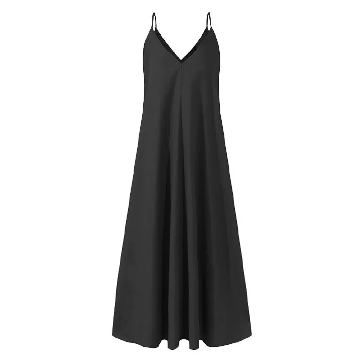 Women Casual Loose Solid Skirt V-Neck Open Back Sexy Maxi Dress Sleeveless Women Party Dress