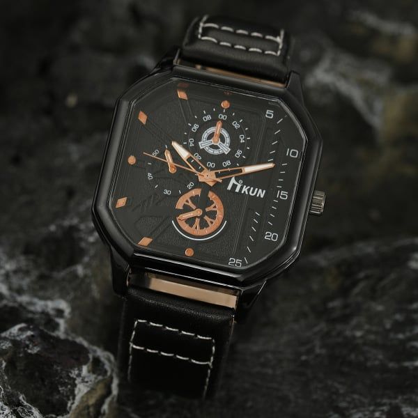 Large dial, fashionable new double layered square case belt, casual men's sports personalized bracelet set, quartz watch