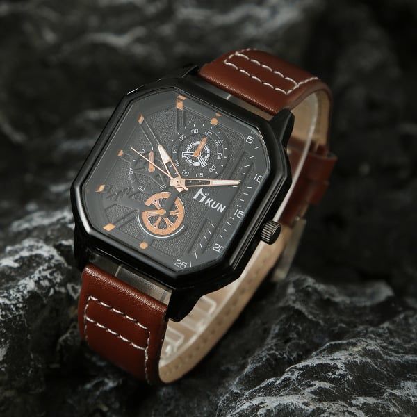 Large dial, fashionable new double layered square case belt, casual men's sports personalized bracelet set, quartz watch