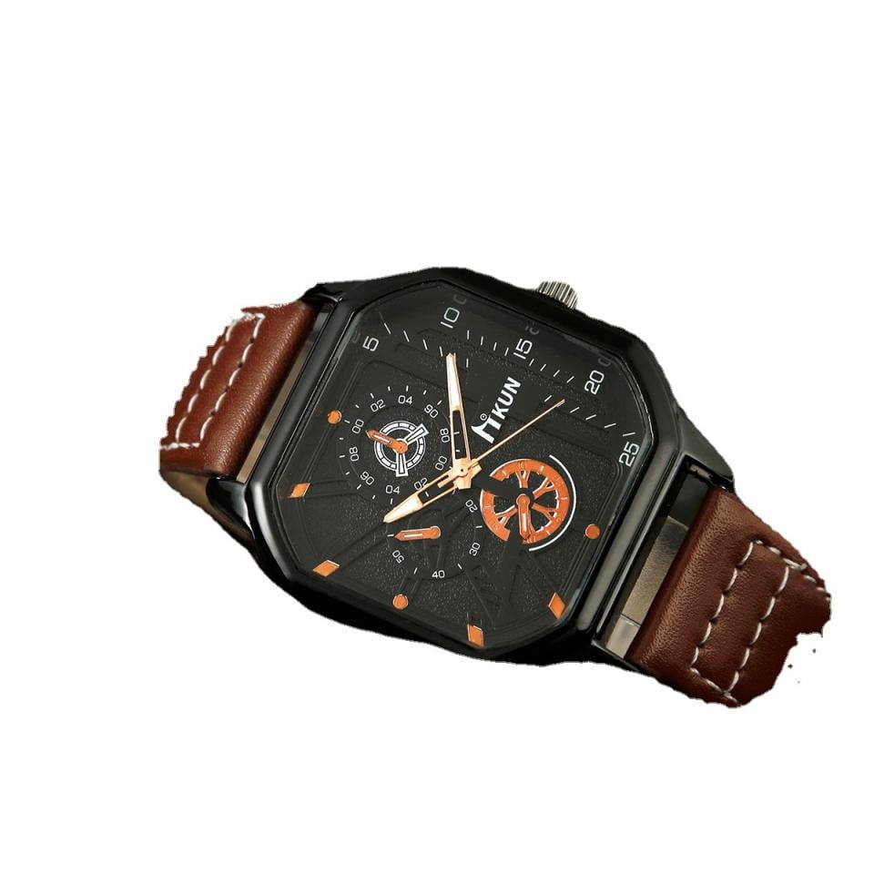 Large dial, fashionable new double layered square case belt, casual men's sports personalized bracelet set, quartz watch