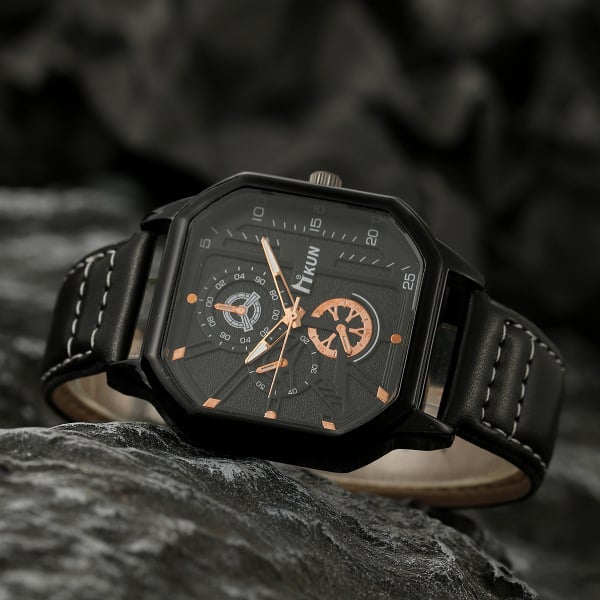 Large dial, fashionable new double layered square case belt, casual men's sports personalized bracelet set, quartz watch