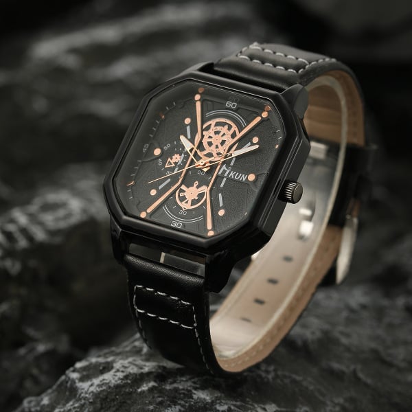 Large dial, fashionable new double layered square case belt, casual men's sports personalized bracelet set, quartz watch