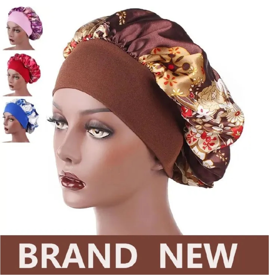Satin Headscarf Hat Sleeping Bonnet Women Curly Hair Wrap Silk Cap Fashion Head Scarf Headwear Night Sleep Hat Adjust Head Cover Hat For Curly Springy Hair Styling Accessories Soft Elastic Band