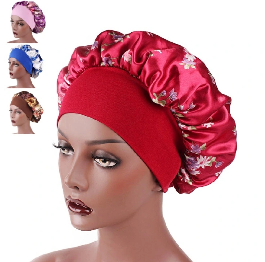 Satin Headscarf Hat Sleeping Bonnet Women Curly Hair Wrap Silk Cap Fashion Head Scarf Headwear Night Sleep Hat Adjust Head Cover Hat For Curly Springy Hair Styling Accessories Soft Elastic Band
