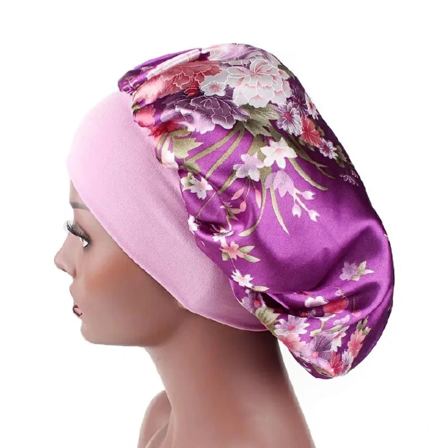 Satin Headscarf Hat Sleeping Bonnet Women Curly Hair Wrap Silk Cap Fashion Head Scarf Headwear Night Sleep Hat Adjust Head Cover Hat For Curly Springy Hair Styling Accessories Soft Elastic Band