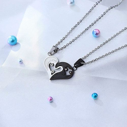 2Pcs/Set Couple Heart Shape I Love You Pendant Necklace Lovers Couples Jewelry Valentine's Gift，Fashion Couple Necklace Jewelry Unisex Lovers Couples Necklaces & Pendants