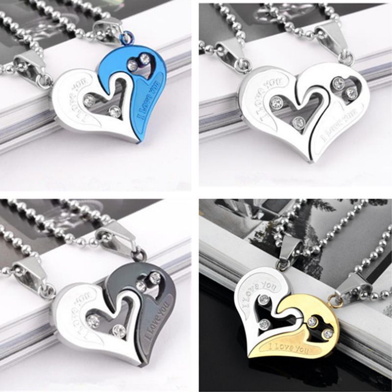 2Pcs/Set Couple Heart Shape I Love You Pendant Necklace Lovers Couples Jewelry Valentine's Gift，Fashion Couple Necklace Jewelry Unisex Lovers Couples Necklaces & Pendants