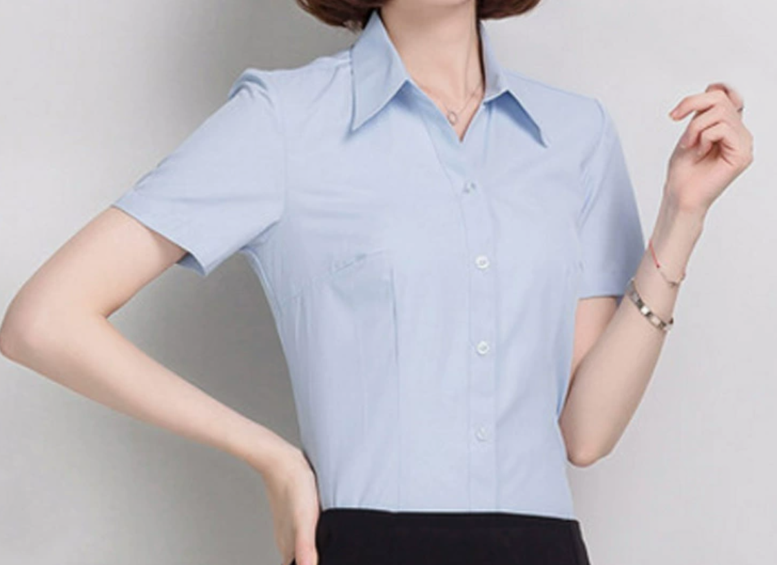 Women's short sleeved professional dress, formal work clothes, slim fit elastic cotton material, no ironing top polo shirts