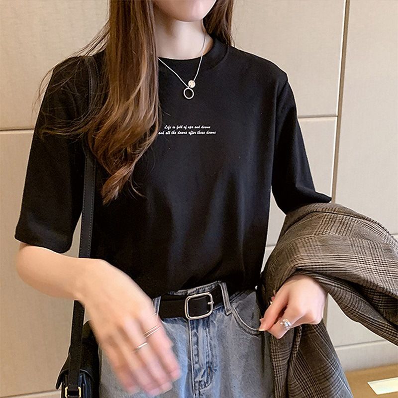 Summer New Korean Edition Loose Letter Printed Short Sleeve T-shirt for Female Students to Dress Up in Women's Clothing, One Piece Hair Collection