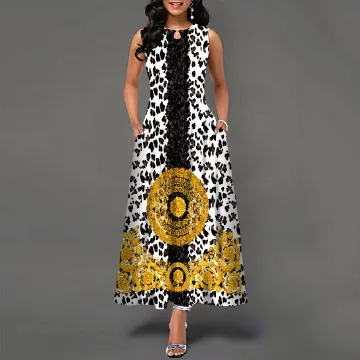 European and American sleeveless long dresses, women's positioning, printed large hem dresses, bohemian retro Long skirt