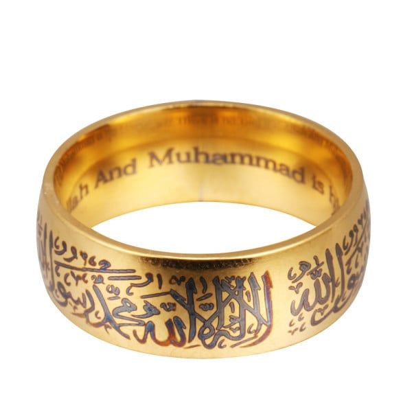 Titanium Steel Muslim Ring Golden Black Islamic 8mm Stainless Steel Mantra Ring Titanium Steel Muslim Ring Golden Black Islamic 8mm Stainless Steel Mantra Ring
