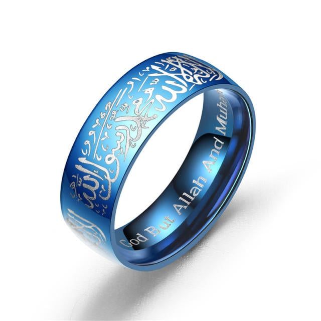 Titanium Steel Muslim Ring Golden Black Islamic 8mm Stainless Steel Mantra Ring Titanium Steel Muslim Ring Golden Black Islamic 8mm Stainless Steel Mantra Ring