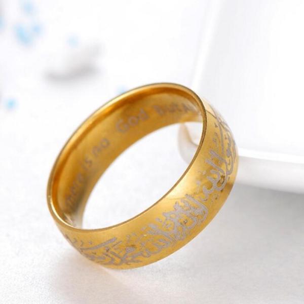 Titanium Steel Muslim Ring Golden Black Islamic 8mm Stainless Steel Mantra Ring Titanium Steel Muslim Ring Golden Black Islamic 8mm Stainless Steel Mantra Ring