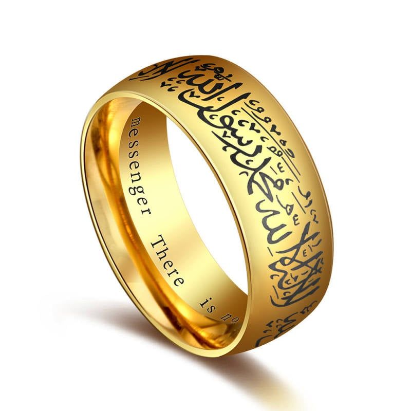 Titanium Steel Muslim Ring Golden Black Islamic 8mm Stainless Steel Mantra Ring Titanium Steel Muslim Ring Golden Black Islamic 8mm Stainless Steel Mantra Ring