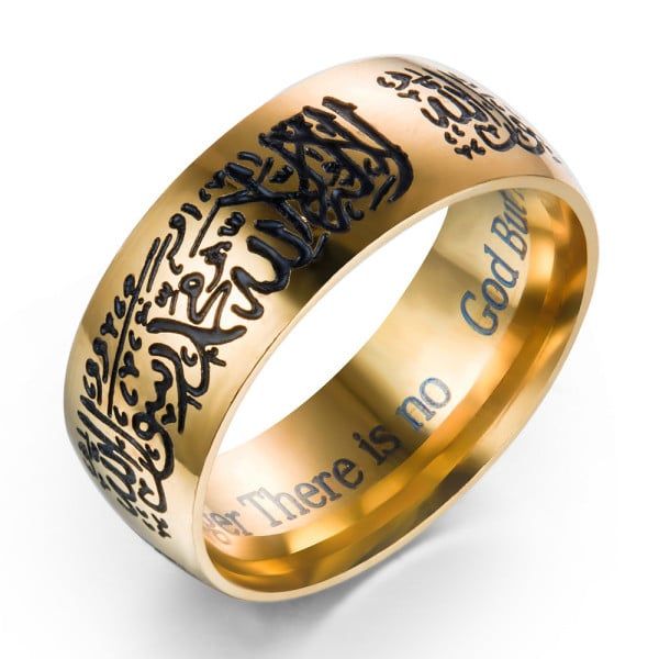 Titanium Steel Muslim Ring Golden Black Islamic 8mm Stainless Steel Mantra Ring Titanium Steel Muslim Ring Golden Black Islamic 8mm Stainless Steel Mantra Ring
