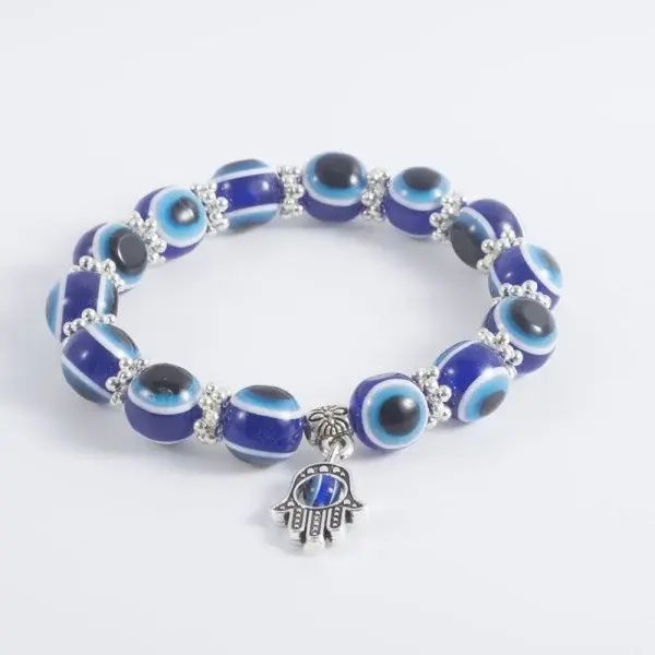Unisex Vintage Pulseras Handmade Hamsa Fatima Bangle Evil Eye Beads Elastic Couple Bracelet Jewelry