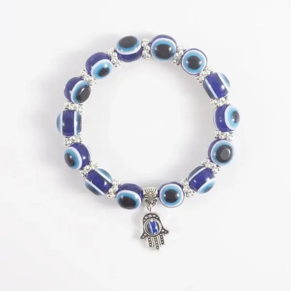 Unisex Vintage Pulseras Handmade Hamsa Fatima Bangle Evil Eye Beads Elastic Couple Bracelet Jewelry