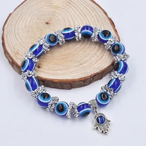 Unisex Vintage Pulseras Handmade Hamsa Fatima Bangle Evil Eye Beads Elastic Couple Bracelet Jewelry