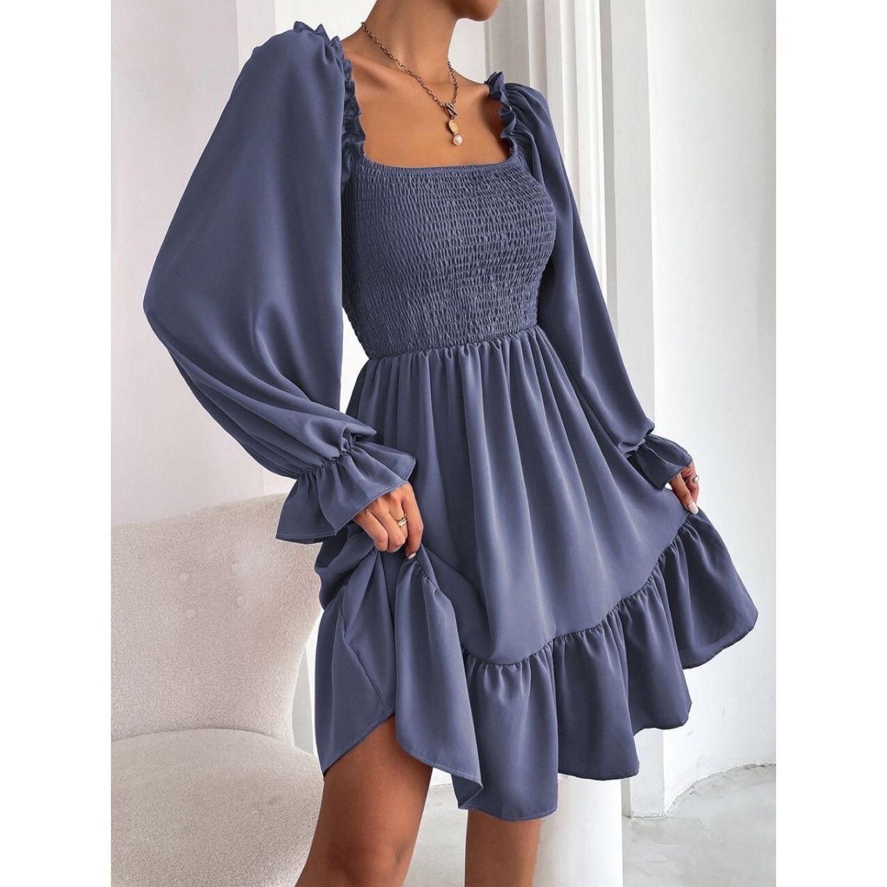 Women's Long Sleeve Ruffle Boho Short Dress Women's Long Sleeve Ruffle Boho Short Dress fashion