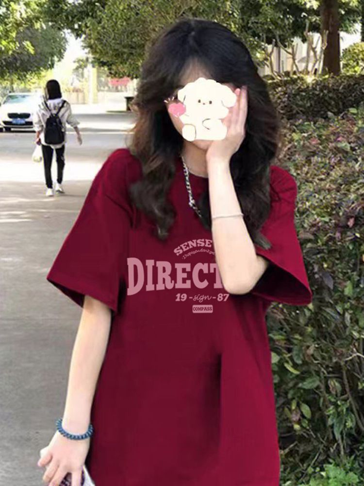 American T-shirt short sleeved women's spring and summer new design sense top, pure cotton shoulder half sleeved T-shirt, loose oversized