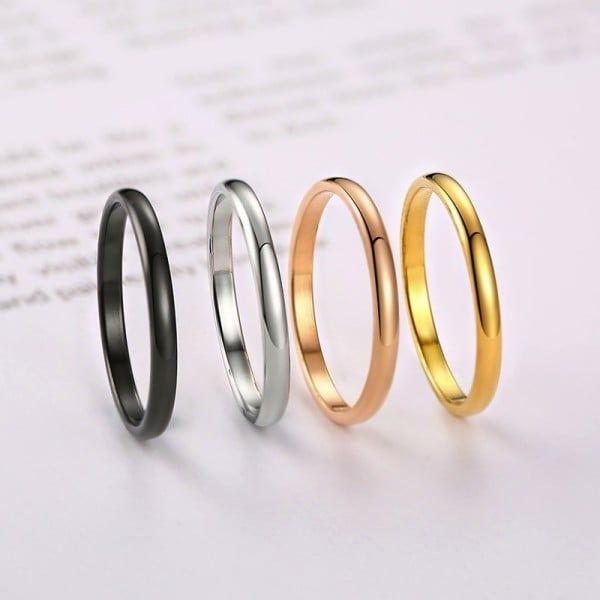 2mm Men Women Thin Stainless Steel Ring Rose Gold Black Silver Color Engagement Ring Smooth Simple Wedding Rings For Couple