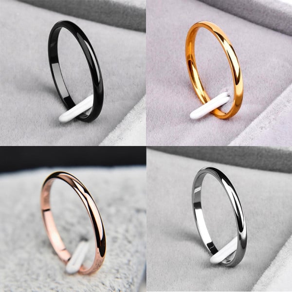 2mm Men Women Thin Stainless Steel Ring Rose Gold Black Silver Color Engagement Ring Smooth Simple Wedding Rings For Couple