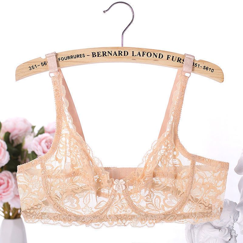 Women's sexy all lace transparent bra set gathers girls' ultra-thin breathable and comfortable soft underwear