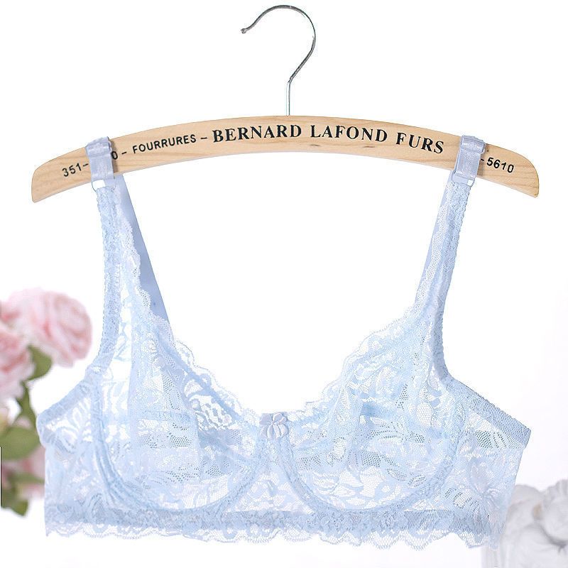 Women's sexy all lace transparent bra set gathers girls' ultra-thin breathable and comfortable soft underwear