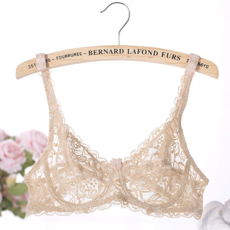 Women's sexy all lace transparent bra set gathers girls' ultra-thin breathable and comfortable soft underwear