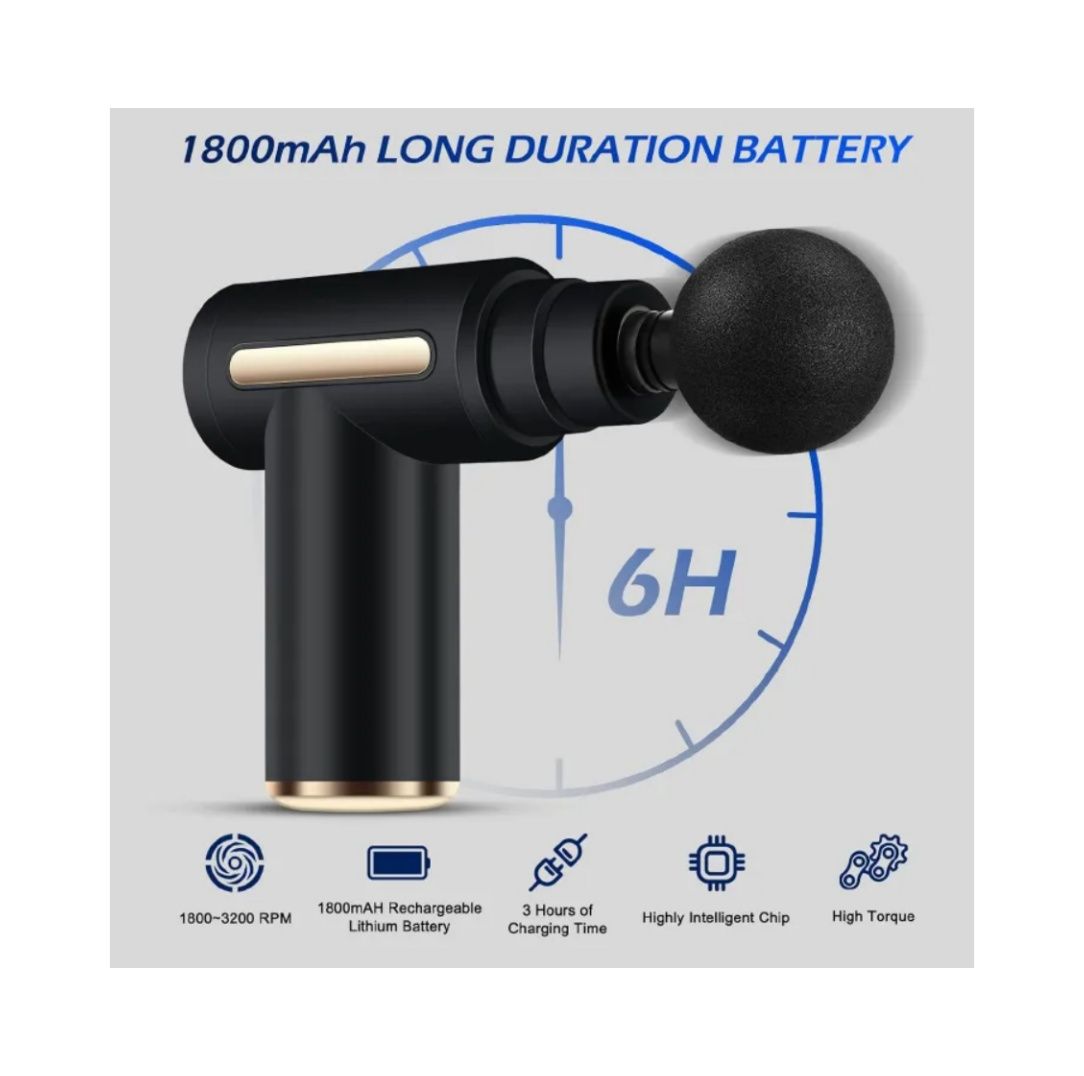 Mini Massage Gun, Percussion Deep Tissues Muscle Massager Gun with 6 Speeds, Type-C Charging, 35DB Ultra Quiet, Portable Electric Handheld Body Massager for Back Neck Pain Relief