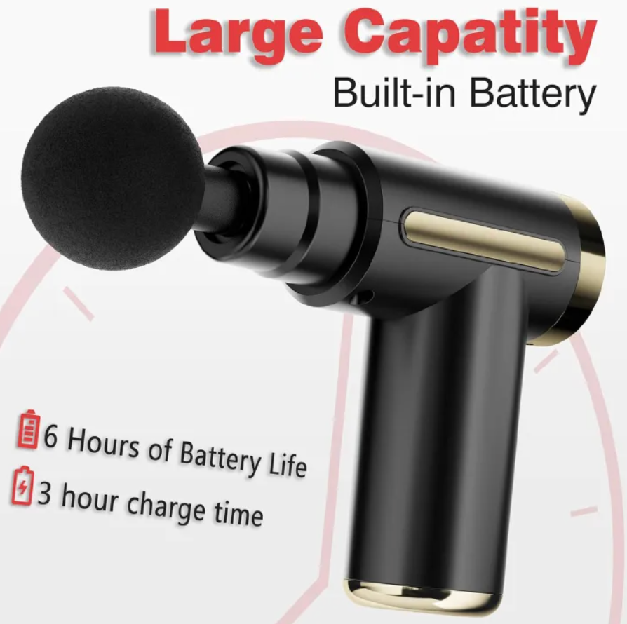 Mini Massage Gun, Percussion Deep Tissues Muscle Massager Gun with 6 Speeds, Type-C Charging, 35DB Ultra Quiet, Portable Electric Handheld Body Massager for Back Neck Pain Relief