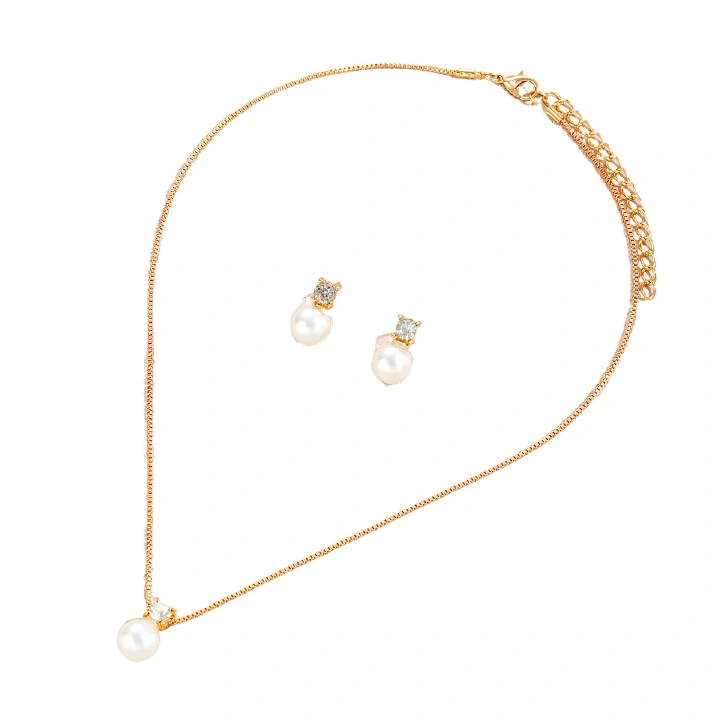 Light Luxury Zircon Pearl Earrings Necklace Collarbone Chain Set Women'S Fashion Versatile High-End Jewelry
