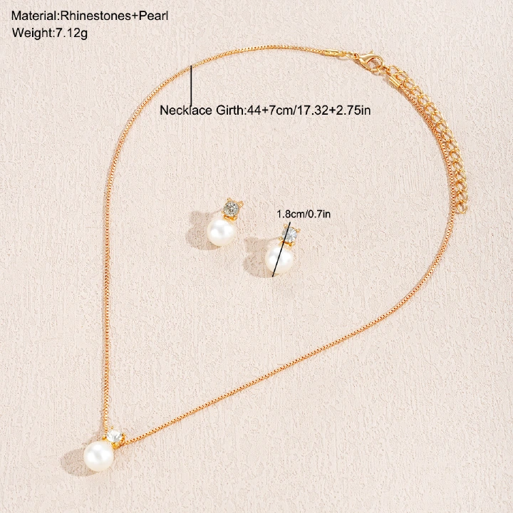 Light Luxury Zircon Pearl Earrings Necklace Collarbone Chain Set Women'S Fashion Versatile High-End Jewelry