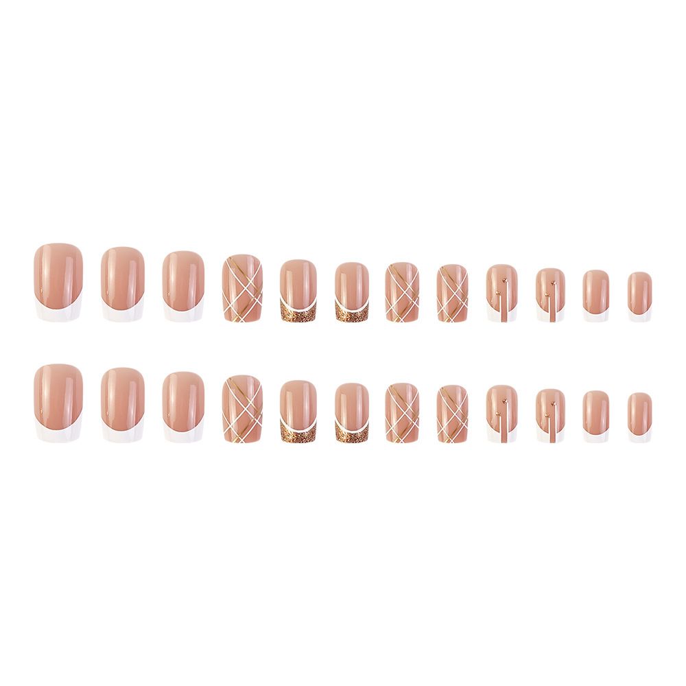 24Pcs/Set Short French Wearing Fake Nails Art Pink Gentle Girl Glitter Pearlized Press on Nail Tips Cute Natural Sweet Ins Style