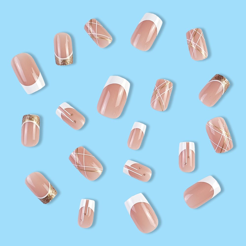 24Pcs/Set Short French Wearing Fake Nails Art Pink Gentle Girl Glitter Pearlized Press on Nail Tips Cute Natural Sweet Ins Style