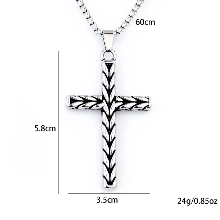 Stainless Steel Retro Wheat Ear Cross Hip-Hop Necklace Men'S Cross-Border Titanium Steel European And American Personality Pendant