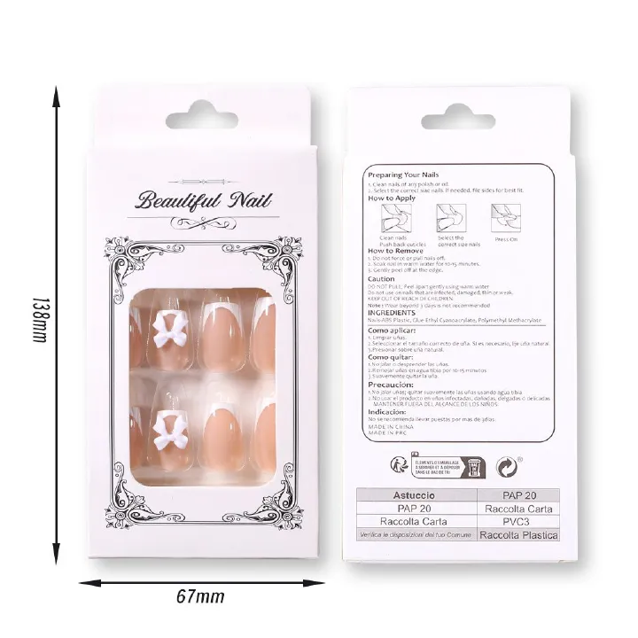 24Pcs Wearable Colorful Butterfly Designs French Press on Nails Long Ballet False Nails with Rhinestone acrylic Fake Nails tips