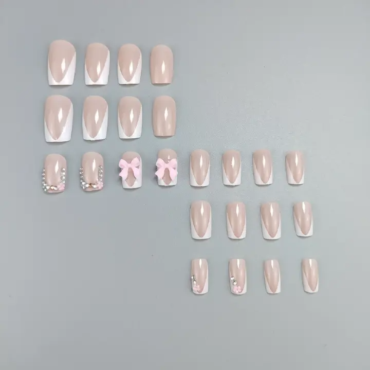 24Pcs Wearable Colorful Butterfly Designs French Press on Nails Long Ballet False Nails with Rhinestone acrylic Fake Nails tips