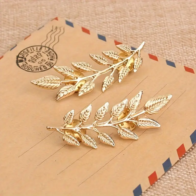 1 Pair Vintage-Inspired Golden Alloy Wheat Sheaf Brooch Pins | Leaf & Wheat Design, Perfect for Men's & Women's Dress Shirts, Ideal for Daily Wear & Special Occasions, Festive Accessory, Durable Alloy