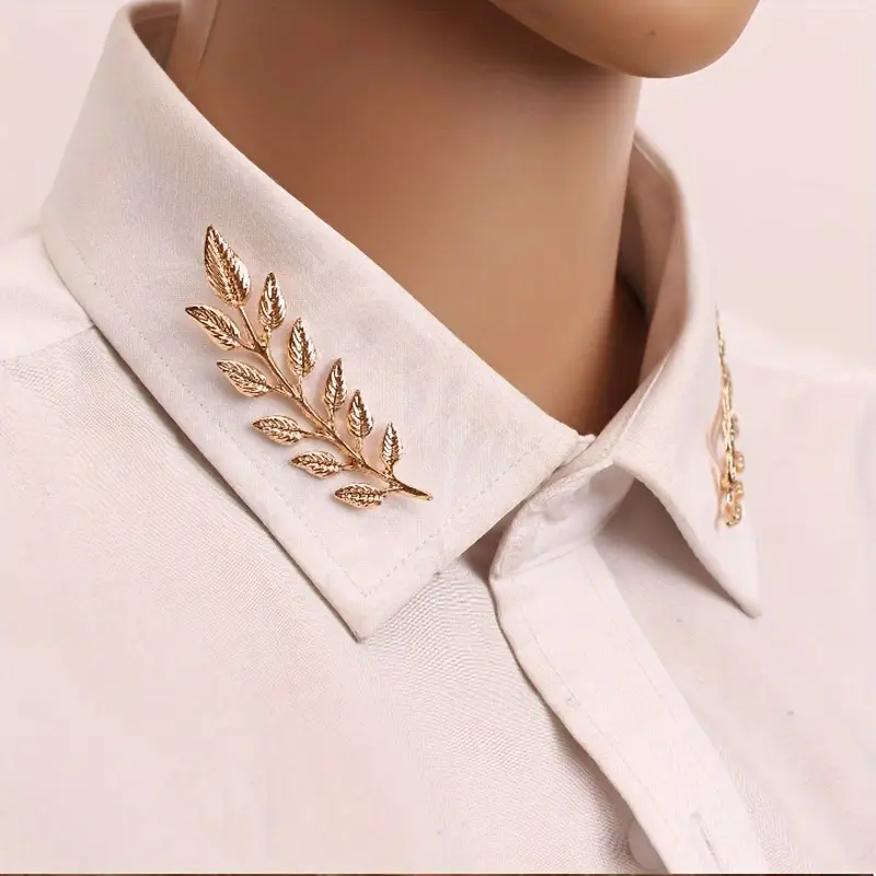 1 Pair Vintage-Inspired Golden Alloy Wheat Sheaf Brooch Pins | Leaf & Wheat Design, Perfect for Men's & Women's Dress Shirts, Ideal for Daily Wear & Special Occasions, Festive Accessory, Durable Alloy