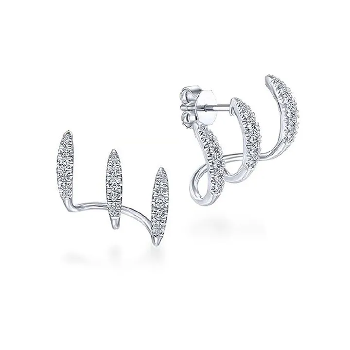 New ear-pierced earrings with diamond inlays, designed in a TikTok minimalist style, featuring three layers of arc-shaped stud earrings