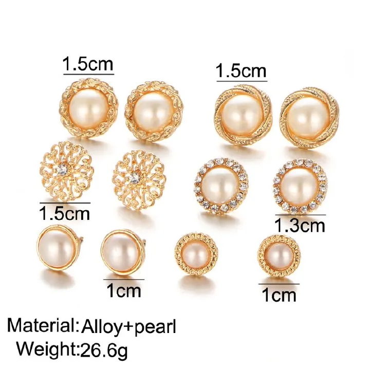 12Pcs Earring Set Vintage Rhinestones Flower Pearl Stud Earrings12 Piece Combination Set 6 Pairs Of Gold Earrings Earrings