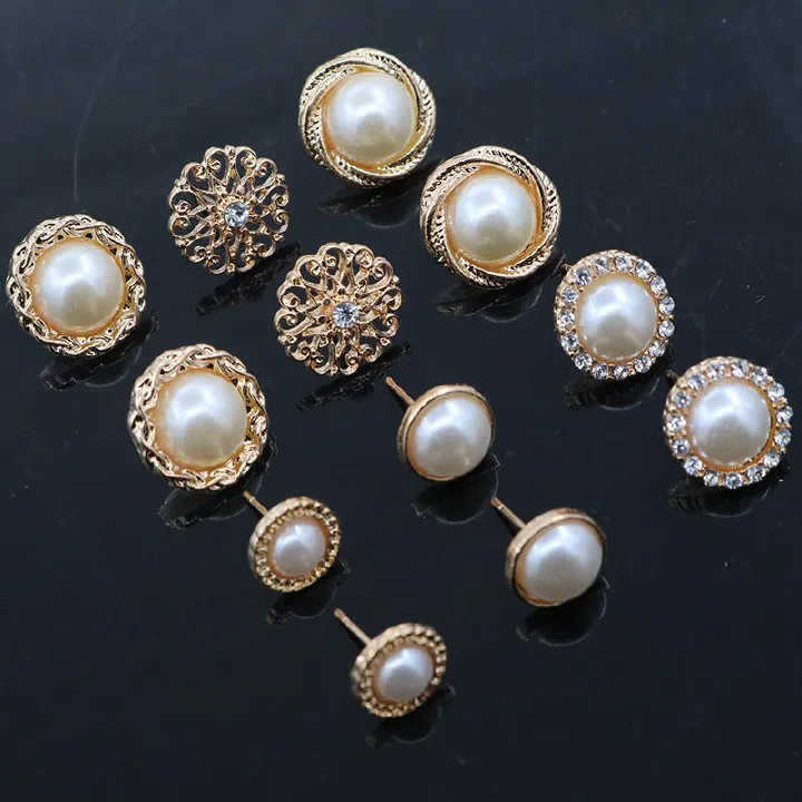 12Pcs Earring Set Vintage Rhinestones Flower Pearl Stud Earrings12 Piece Combination Set 6 Pairs Of Gold Earrings Earrings