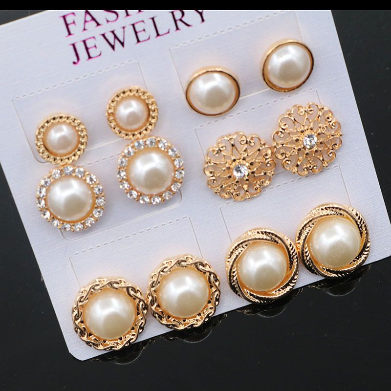 12Pcs Earring Set Vintage Rhinestones Flower Pearl Stud Earrings12 Piece Combination Set 6 Pairs Of Gold Earrings Earrings