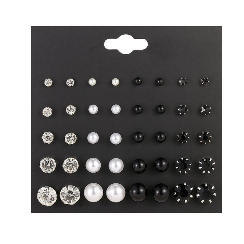 20 Pairs/set Fashion Popular Pearl And Color Diamond Stud Earring Set New Creative Women's Earring Set