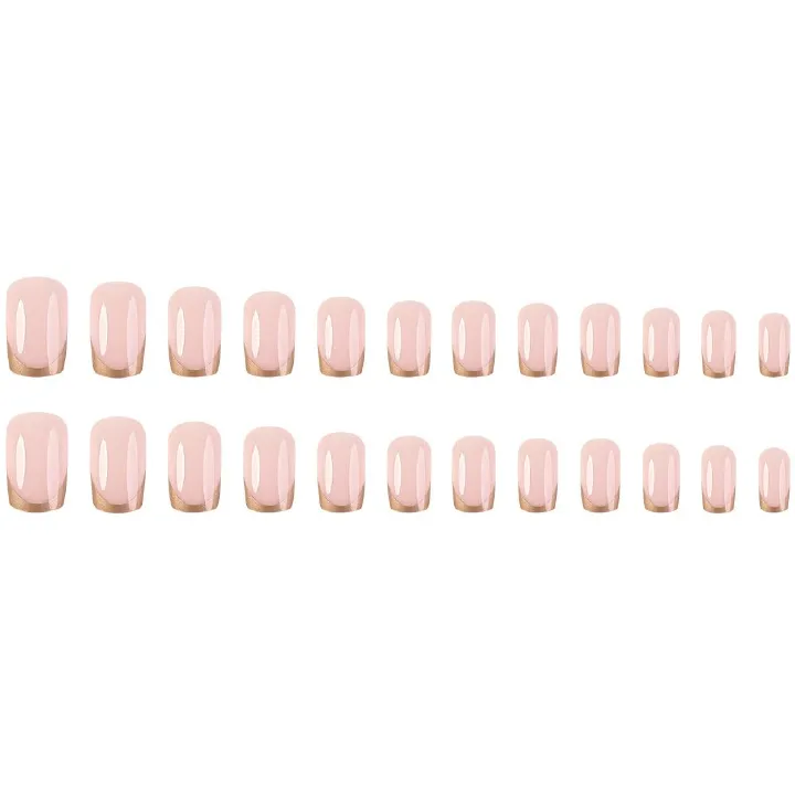 24pcs French Tip Wearable Fake Nails Reusable Stick On Nails Press on Full Cover False Nail Tips with Jelly Stickers Makeup Accessories Metallic Color