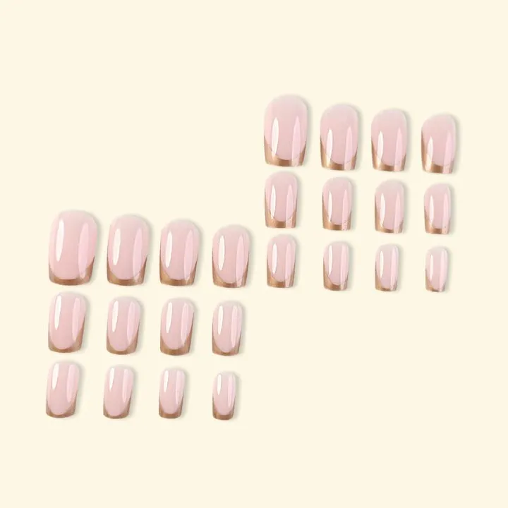 24pcs French Tip Wearable Fake Nails Reusable Stick On Nails Press on Full Cover False Nail Tips with Jelly Stickers Makeup Accessories Metallic Color