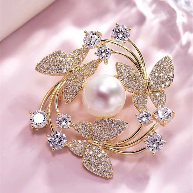 1pc Temperament butterfly wreath brooch fashion jewelry suit pin gemstone inlaid generous brooch